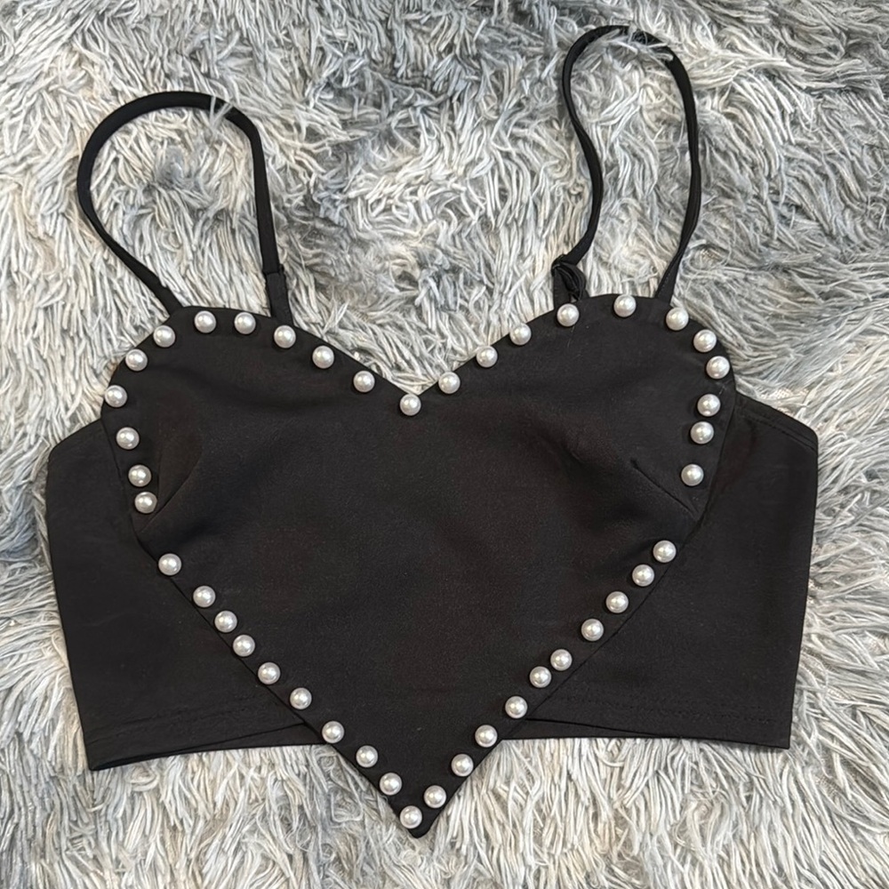 SHEIN Black Embellished Camisole Crop Top